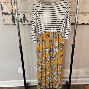 Emerald Black and White Striped Dress